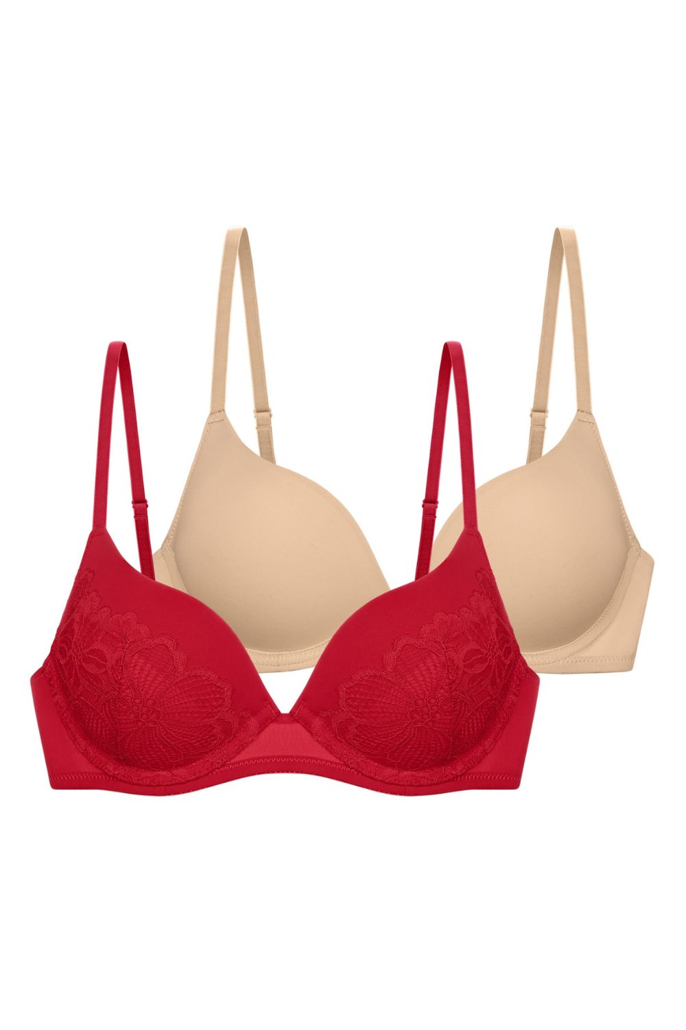  Γυναικείο Σουτιέν Dorina “Florie” Plunge Push Up (2 Pack) Κόκκινο-Μπεζ 2025