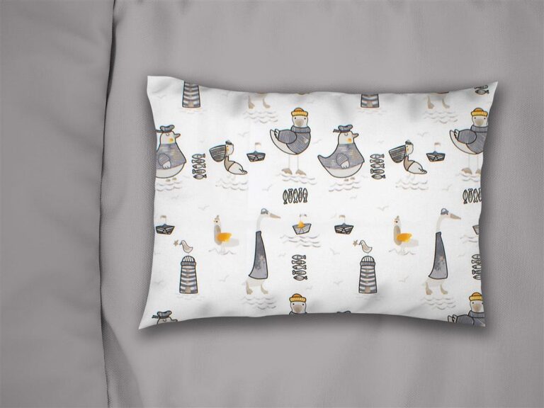 Μαξιλαροθήκη Εμπριμέ bebe Seabirds 578 35X45 White-Grey 100% Cotton