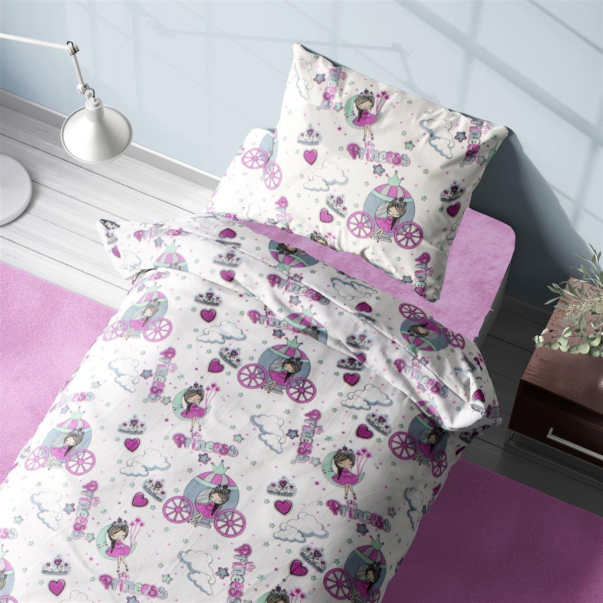 Σεντόνια Εμπριμέ Σετ 3 τεμ kids Princess 389 160X240 White-Lila 70/30 Cott/Pol Σεντόνια Εμπριμέ Σετ 3 τεμ kids Princess 389 160X240 White-Lila 70/30 Cott/Pol
