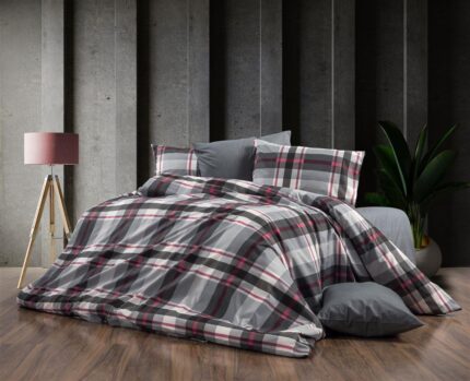 Πάπλωμα Εμπριμέ Εκάβη 424 220X240 Grey-Bordeaux 70/30 Cott/Pol