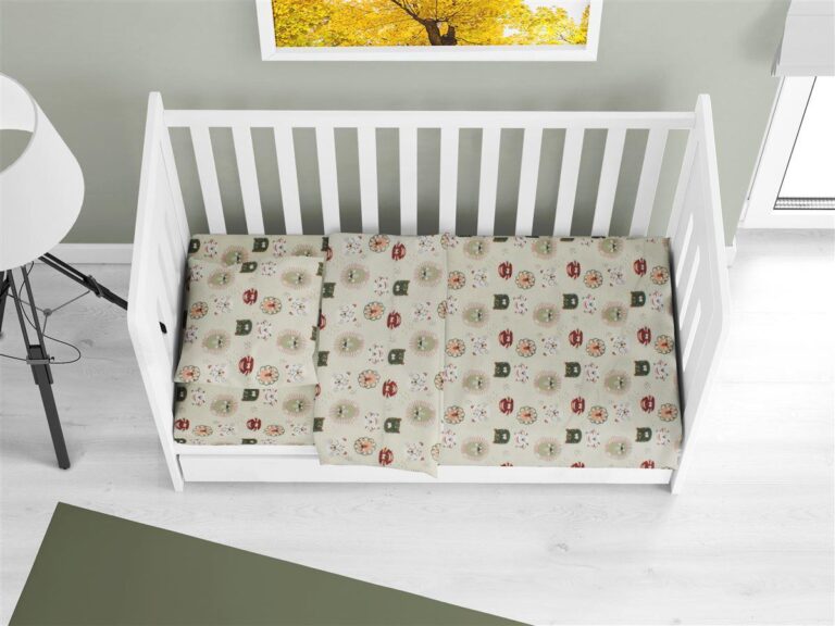 Σεντόνια Εμπριμέ Σετ 3 τεμ bebe Big Cats 27 120X160 Light Olive 100% Cotton
