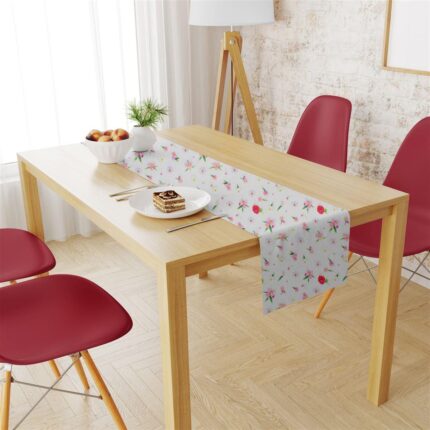 Αλέκιαστη Τραβέρσα Ψηφιακής Εκτύπωσης Daisies 463 40X180 White-Pink 70/30 Cott/Pol