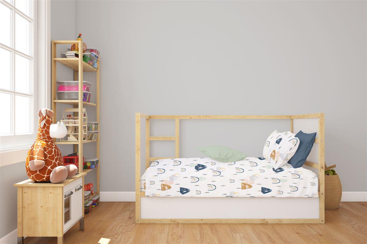 Σεντόνια Εμπριμέ Σετ 3 τεμ bebe Rainbow 574 120X160 White-Blue 100% Cotton Σεντόνια Εμπριμέ Σετ 3 τεμ bebe Rainbow 574 120X160 White-Blue 100% Cotton
