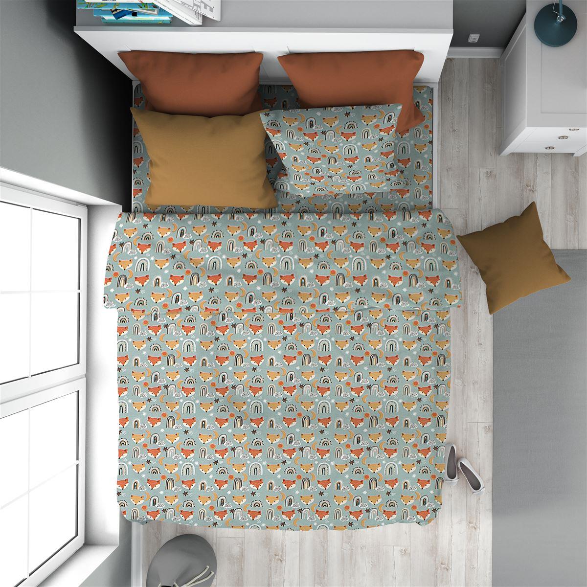Παπλωματοθήκη Εμπριμέ kids Fox 528 160X240 Pale Cyan 100% Cotton Παπλωματοθήκη Εμπριμέ kids Fox 528 160X240 Pale Cyan 100% Cotton