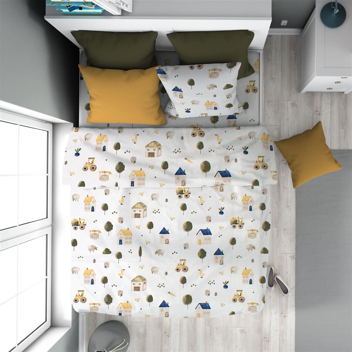 Πάπλωμα Εμπριμέ kids Village 579 160X240 White-Green 100% Cotton Πάπλωμα Εμπριμέ kids Village 579 160X240 White-Green 100% Cotton