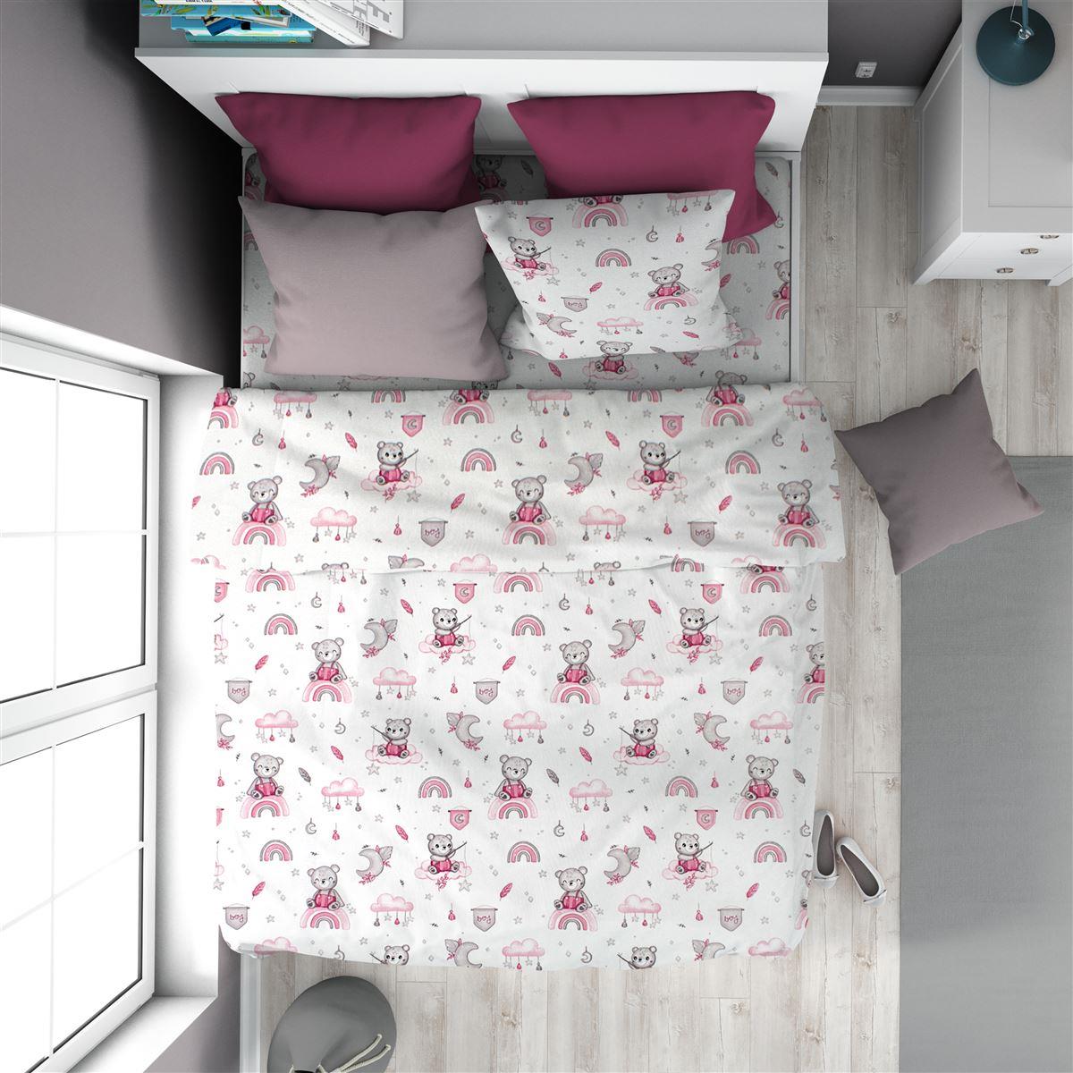 Πάπλωμα Εμπριμέ kids Cloudy Bear 582 160X240 White-Pink 100% Cotton Πάπλωμα Εμπριμέ kids Cloudy Bear 582 160X240 White-Pink 100% Cotton