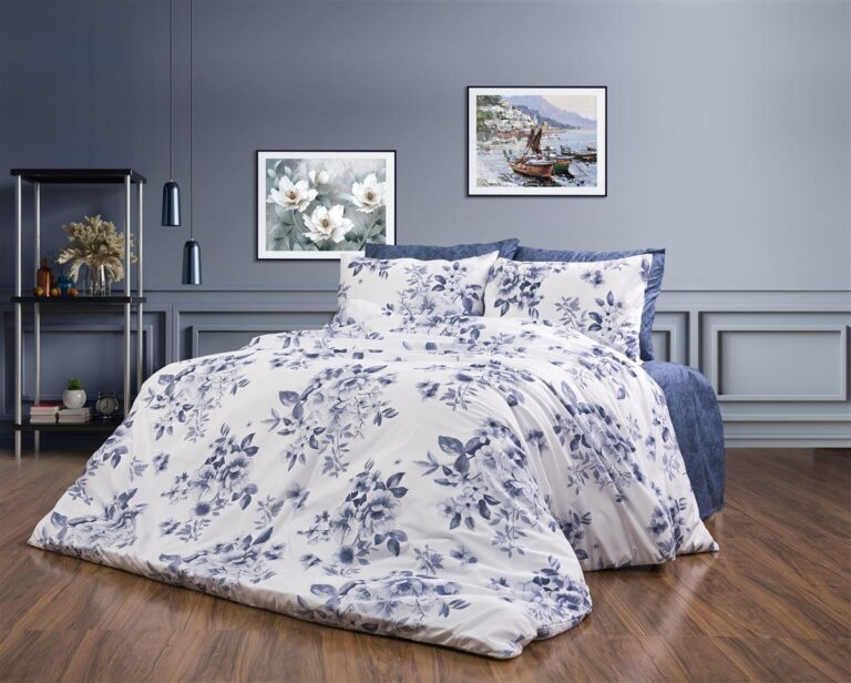 Παπλωματοθήκη Εμπριμέ Βερονίκη 486 160X240 White-Blue 70/30 Cott/Pol