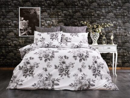 Παπλωματοθήκη Εμπριμέ Βερονίκη 487 220X240 White-Grey 70/30 Cott/Pol