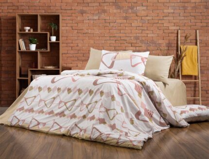 Πάπλωμα Εμπριμέ Δαρεία 490 160X240 White-Beige 70/30 Cott/Pol