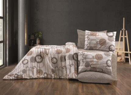 Πάπλωμα Εμπριμέ Διώνη 600 220X240 White-Mocha 70/30 Cott/Pol
