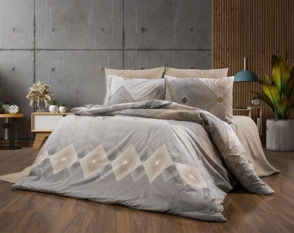 Παπλωματοθήκη Εμπριμέ Καλλιρόη 603 220X240 Grey-Mocha 70/30 Cott/Pol
