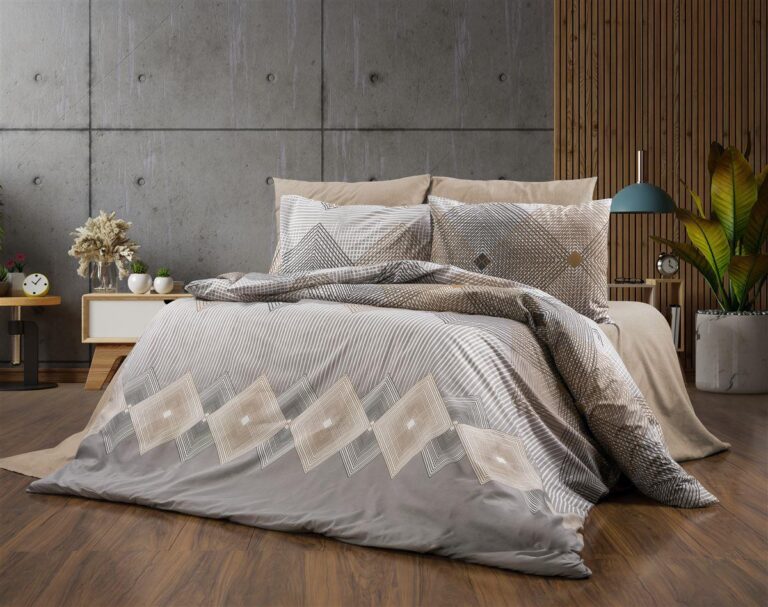Πάπλωμα Εμπριμέ Καλλιρόη 603 160X240 Grey-Mocha 70/30 Cott/Pol