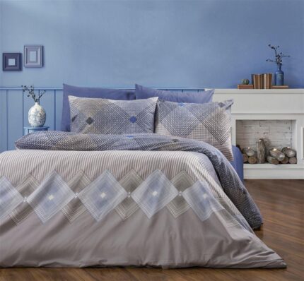 Παπλωματοθήκη Εμπριμέ Καλλιρόη 604 220X240 Grey-Blue 70/30 Cott/Pol