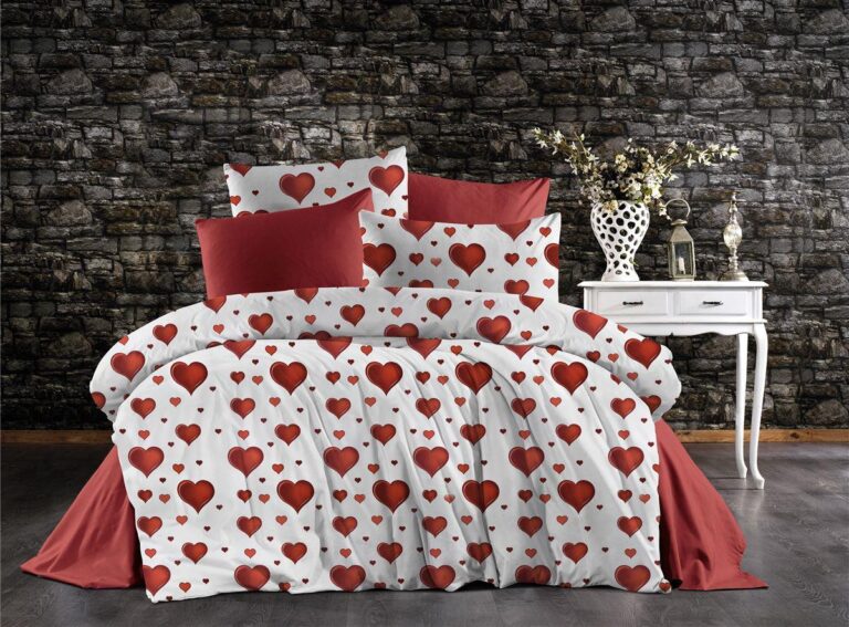 Πάπλωμα Εμπριμέ Πάθος 607 160X240 White-Red 70/30 Cott/Pol