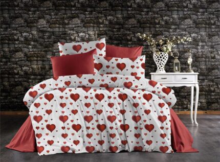 Πάπλωμα Εμπριμέ Πάθος 607 220X240 White-Red 70/30 Cott/Pol