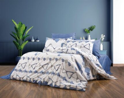 Πάπλωμα Εμπριμέ Δαρεία 489 160X240 White-Blue 70/30 Cott/Pol
