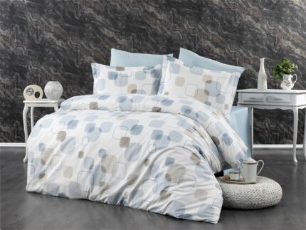 Σεντόνια Εμπριμέ Σετ 3 τεμ Μελίνα 707 160X240 White-Light Blue 100% Cotton