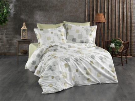 Πάπλωμα Εμπριμέ Μελίνα 708 160X240 White-Olive 100% Cotton