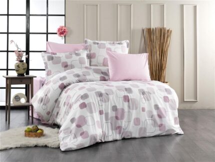 Σεντόνια Εμπριμέ Σετ 4 τεμ Μελίνα 709 240X270 White-Lilac 100% Cotton