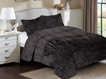 Κουβέρτα Coral Fleece Solid 08 160X220 Grey-Black 100% Polyester