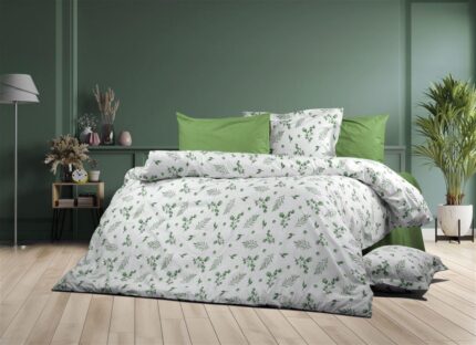 Παπλωματοθήκη Εμπριμέ Μυρτώ 351 160X240 Green 100% Cotton Flannel
