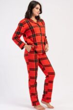 Γυναικεία Πιτζάμα Vienetta Fleece Καρό Με Κουμπιά - Image 4