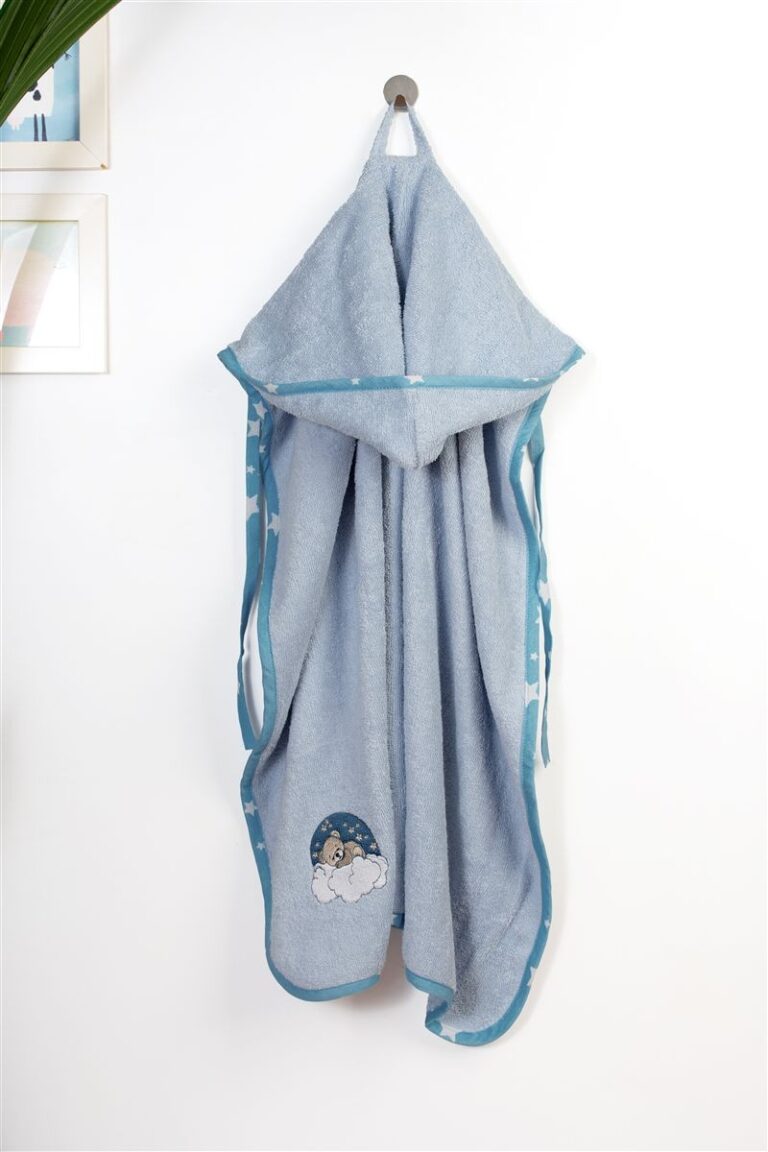 Κάπα Με Κέντημα bebe Cloudy Bear 175 75x85 Sky Blue 100% Cotton