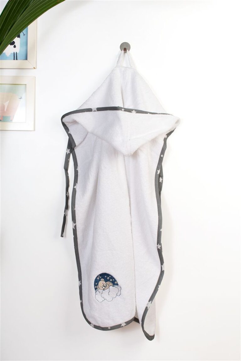 Κάπα Με Κέντημα bebe Cloudy Bear 176 75X85 White-Grey 100% Cotton