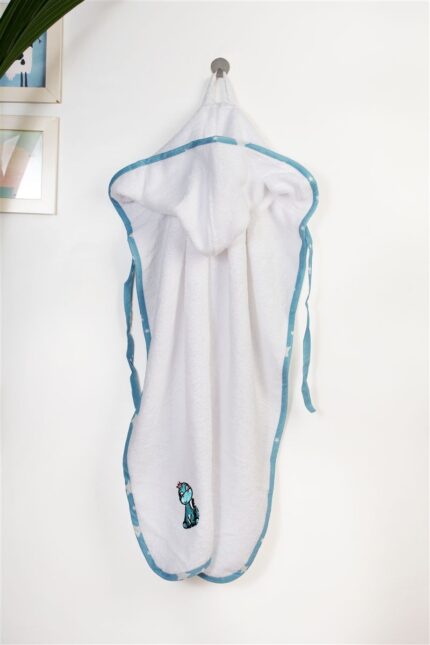 Κάπα Με Κέντημα bebe Dinosaur 180 75X85 White-Sky Blue 100% Cotton