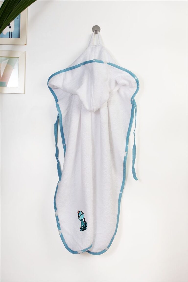 Κάπα Με Κέντημα bebe Dinosaur 180 75X85 White-Sky Blue 100% Cotton