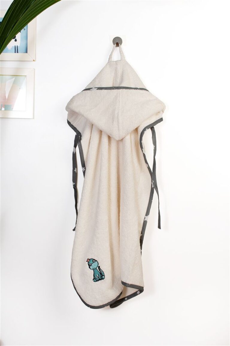 Κάπα Με Κέντημα bebe Dinosaur 181 75X85 Ecru-Grey 100% Cotton