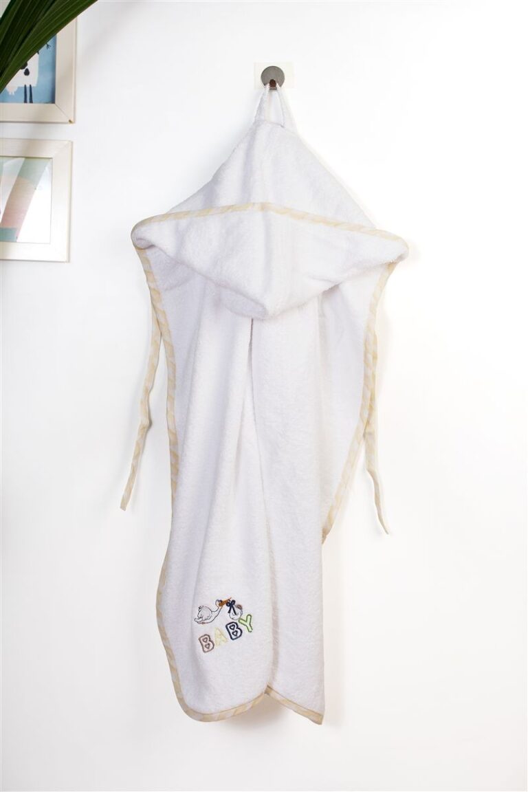 Κάπα Με Κέντημα bebe Stork 193 75X85 White-Yellow 100% Cotton