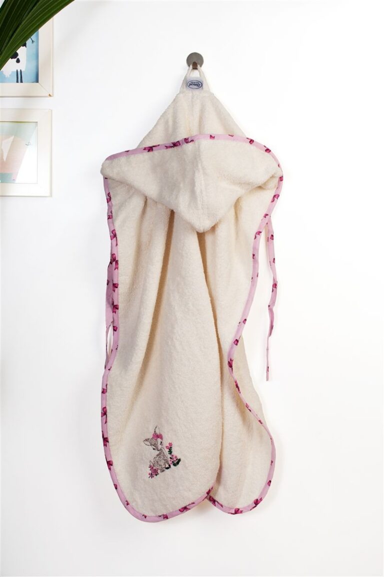 Κάπα Με Κέντημα bebe Deer 198 75X85 Ecru-Pink 100% Cotton