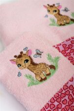 Πετσέτα Με Κέντημα Σετ 2 τεμ bebe Giraffe 171 30X50,70X140 Pink 100% Cotton - Image 3