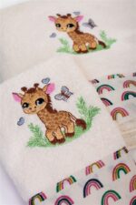 Πετσέτα Με Κέντημα Σετ 2 τεμ bebe Giraffe 173 30X50,70X140 Ecru-Multi 100% Cotton - Image 3
