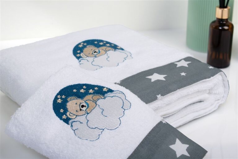 70X140 White-Grey 100% Cotton