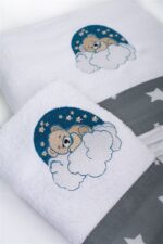Πετσέτα Με Κέντημα Σετ 2 τεμ bebe Cloudy Bear 176 30X50,70X140 White-Grey 100% Cotton - Image 3