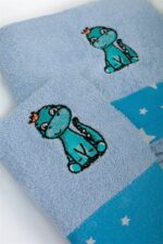 Πετσέτα Με Κέντημα Σετ 2 τεμ bebe Dinosaur 179 30X50,70X140 Sky Blue 100% Cotton - Image 3