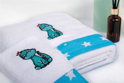 70X140 White-Sky Blue 100% Cotton