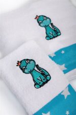 Πετσέτα Με Κέντημα Σετ 2 τεμ bebe Dinosaur 180 30X50,70X140 White-Sky Blue 100% Cotton - Image 3