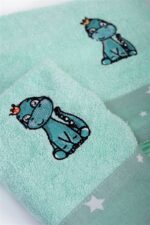 Πετσέτα Με Κέντημα Σετ 2 τεμ bebe Dinosaur 182 30X50,70X140 Mint 100% Cotton - Image 3