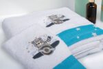 70X140 White-Sky Blue 100% Cotton