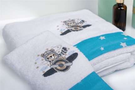 70X140 White-Sky Blue 100% Cotton