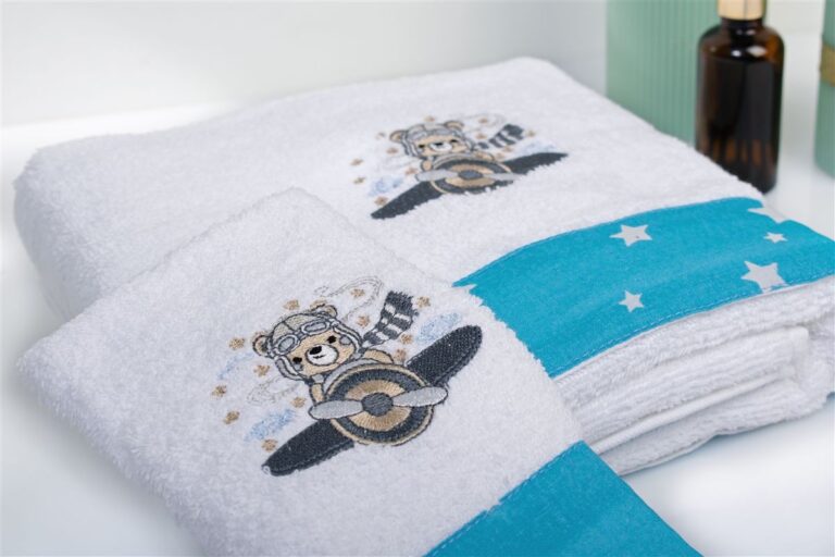70X140 White-Sky Blue 100% Cotton