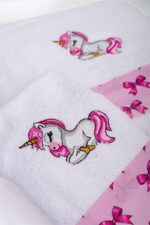 Πετσέτα Με Κέντημα Σετ 2 τεμ bebe Unicorn 188 30X50,70X140 White-Pink 100% Cotton - Image 3