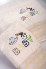 Πετσέτα Με Κέντημα Σετ 2 τεμ bebe Stork 194 30X50,70X140 Ecru-Yellow 100% Cotton - Image 3