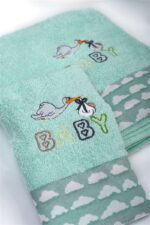 Πετσέτα Με Κέντημα Σετ 2 τεμ bebe Stork 195 30X50,70X140 Mint 100% Cotton - Image 3