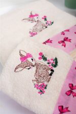 Πετσέτα Με Κέντημα Σετ 2 τεμ bebe Deer 198 30X50,70X140 Ecru-Pink 100% Cotton - Image 3