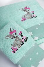 Πετσέτα Με Κέντημα Σετ 2 τεμ bebe Deer 199 30X50,70X140 Mint 100% Cotton - Image 3