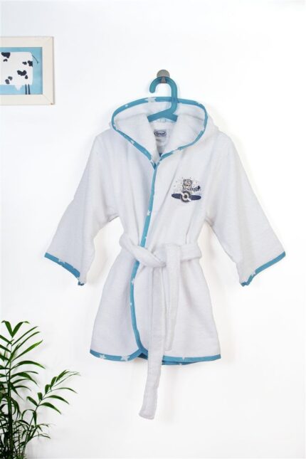 Μπουρνούζι Με Κέντημα kids Aviator 184 Size: 02 White-Sky Blue 100% Cotton